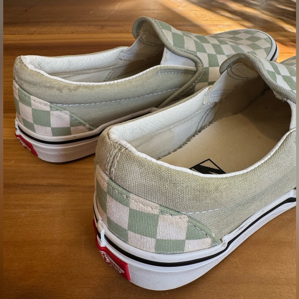 Vans Green and White Checkered Slip-Ons - Picture 4 of 7